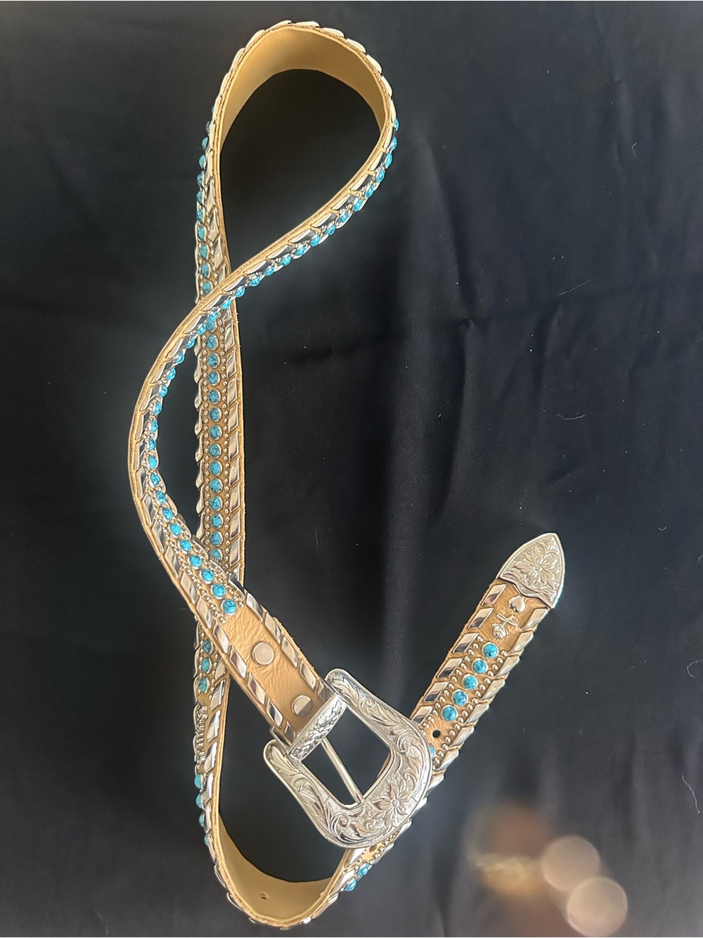 Kippys Tan Belt with Turquoise Stones and Engraved Silver Buckle - Picture 11 of 11